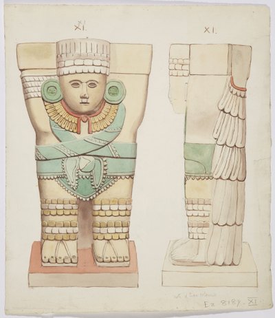 Kariatyda z komory zewnętrznej, świątynia A, boisko do piłki nożnej Chichen Itza, Meksyk (akwarela) autorstwa Adela Breton
