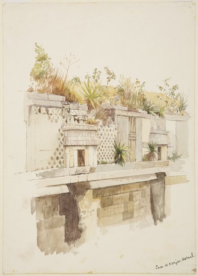 Casa de Monjas, Uxmal, Meksyk Malowanie górnego piętra ruin (akwarela) autorstwa Adela Breton