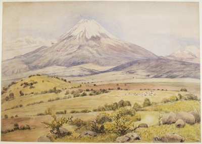 Nadchodzi chmura o 10 30 rano Popocatépetl z Atlixco, Puebla, Meksyk (akwarela i kolor nadwozia) autorstwa Adela Breton