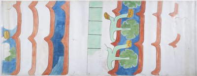 Kopia malowidła ściennego ze Świątyni Rolnictwa, Teotihuacan, Meksyk (akwarela, kolor ciała, grafit) autorstwa Adela Breton