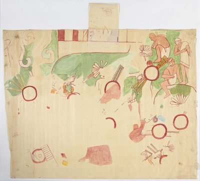 Malowidło ze ściany wschodniej, Górna Świątynia Jaguarów, Chichen Itza, Meksyk (akwarela, bodycolour, grafit) autorstwa Adela Breton