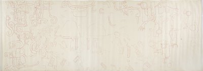 Malowidło ze ściany północnej, Górna Świątynia Jaguarów, Chichen Itza, sekcja Centrum Meksyku (czerwony tusz i grafit) autorstwa Adela Breton