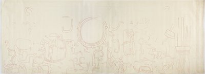 Malowidło z północnej ściany, Górna Świątynia Jaguarów, Chichen Itza, Meksyk Północna część (czerwony tusz i grafit) autorstwa Adela Breton