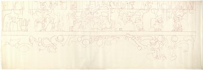 Południowa Ściana, Górna Świątynia Jaguarów, Chichen Itza, Meksyk Południowa dzielnica (czerwony tusz i grafit) autorstwa Adela Breton