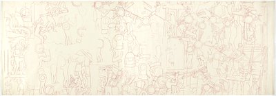 Ściana południowa, Górna Świątynia Jaguarów, Chichen Itza, Meksyk Południowa centralna dzielnica (czerwony tusz i grafit) autorstwa Adela Breton