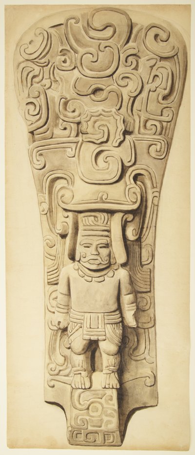 Kamienny relief z Veracruz, Meksyk (akwarela i grafit) autorstwa Adela Breton