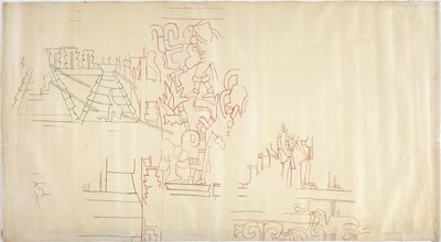 Odrysowanie malarstwa ściennego z Casa de Monjas, Chichen Itza, Meksyk Odrysowane i pomalowane czarnym i czerwonym tuszem (czerwony i czarny tusz i grafit) autorstwa Adela Breton