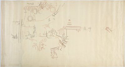 Narysowanie malowidła ściennego z Casa de Monjas, Chichen Itza, Meksyk Vault w dużej komorze (czerwony, czarny i brązowy tusz i grafit) autorstwa Adela Breton