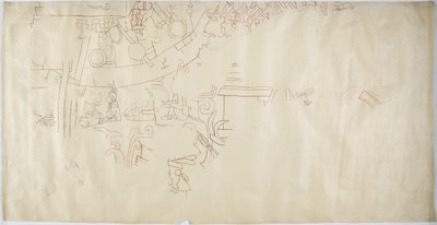 Narysowanie malowidła ściennego z Casa de Monjas, Chichen Itza, Meksyk Vault w dużej komorze (czerwony, czarny i brązowy tusz i grafit) autorstwa Adela Breton