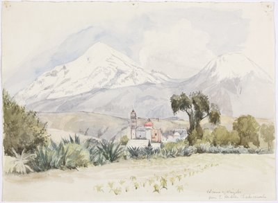 Wulkan Orizaba z San Andrés, Chalchicomula (akwarela) autorstwa Adela Breton