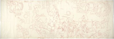 ściana południowa, Górna Świątynia Jaguarów, Chichen Itza, Meksyk Północna centralna dzielnica (czerwony tusz i grafit) autorstwa Adela Breton