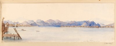 Borneo - Patrząc w dół rzeki z naszego domu z Indii Zachodnich, Ameryki Północnej i Borneo, ok. 1845 r. (akwarela) autorstwa Admiral Sir Edward Gennys Fanshawe