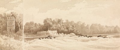 "Zrujnowana wieża w miejscu starego miasta Panama, zniszczona przez Morgana Korsarza w 1670 r., marzec 1850 r. autorstwa Admiral Sir Edward Gennys Fanshawe
