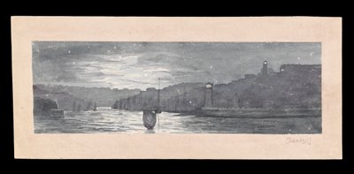 Ujście rzeki Tyne z North i South Shields w świetle księżyca, ok. 1840 r. (akwarela, wydrapywanie, papier) autorstwa Admiral Sir Edward Gennys Fanshawe