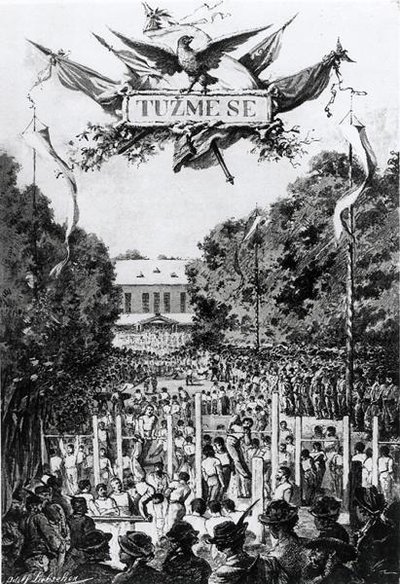 „Tuzmese” (wysiłek), pierwsze spotkanie Sokolów w Pradze autorstwa Adolf (after) Liebscher