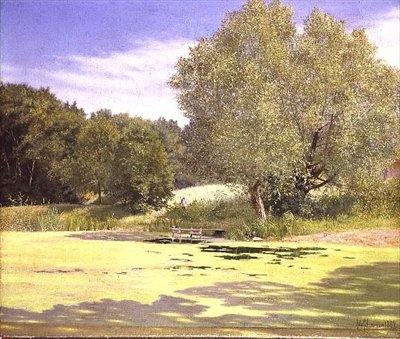Rybak opuszczający staw autorstwa Adolf Alfred Larsen