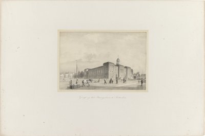 Widok Beursgebouw w Rotterdamie, 1854 Widok na Beursgebouw w Rotterdamie (tytuł na obiekcie) Towarzystwo Promocji Toonkunst, jego Festiwal Muzyczny i miasto Rotterdam. pamięć roku 1854 (tytuł serii na obiekcie) autorstwa Adolf Carel Nunnink