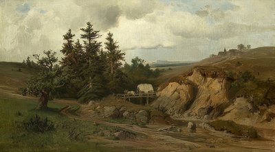 Krajobraz z drewnianym mostem. 1858 autorstwa Adolf Kosárek