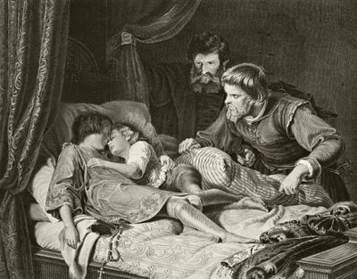 Zabójstwo książąt Edwarda i Ryszarda w Tower of London, z "The National and Domestic History of England" autorstwa Williama Hickmana Smitha Aubreya (1858-1916) opublikowanego w Londynie ok. 1890 r. (litografia) autorstwa Adolf von Hildebrand