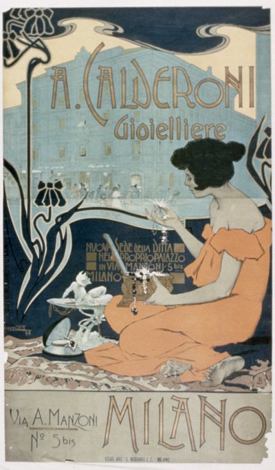 Reklama "A. Calderoni, jubiler, Mediolan autorstwa Adolfo Hohenstein