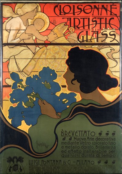 Plakat reklamowy Cloisonne Glass ze szopką autorstwa Adolfo Hohenstein