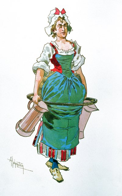 Projekt kostiumu dla służącej z opery Manon Lescaut autorstwa Giacomo Pucciniego (1858-1924) (wc) autorstwa Adolfo Hohenstein