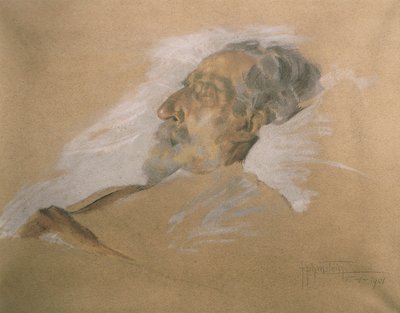 Giuseppe Verdi na łożu śmierci (ołówek z wash & white podwyższenia na papierze) autorstwa Adolfo Hohenstein