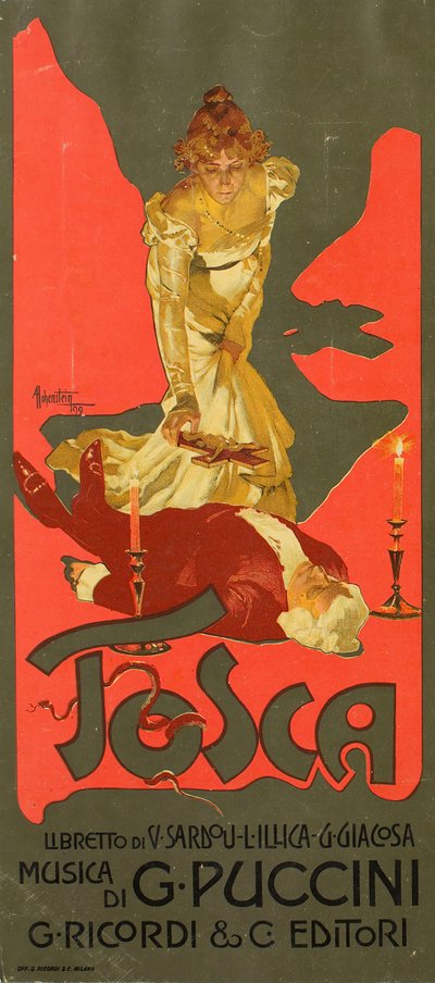 Plakat do Opery Tosca G. Pucciniego, 1899. autorstwa Adolfo Hohenstein