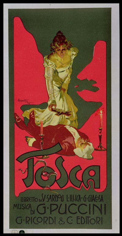 Tosca, plakat reklamujący przedstawienie autorstwa Adolfo Hohenstein