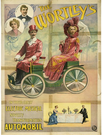 Wortley jest w swojej wielkiej elektrycznej, muzycznej transformacji, Automobil, 1896 r autorstwa Adolph Friedländer