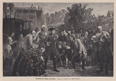 Fryderyk Wielki, król pruski, w podróży (grafika) autorstwa Adolph Friedrich Erdmann von (after) Menzel