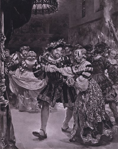 Scena z króla Henryka VIII Szekspira (Akt I, Scena 4) (lito) autorstwa Adolph Friedrich Erdmann von (after) Menzel