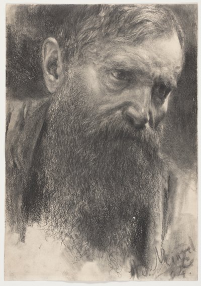 Głowa brodatego mężczyzny w półprofilu autorstwa Adolph Menzel