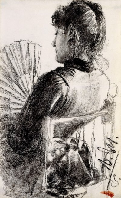 Dama z wachlarzem, 1885 autorstwa Adolph Menzel