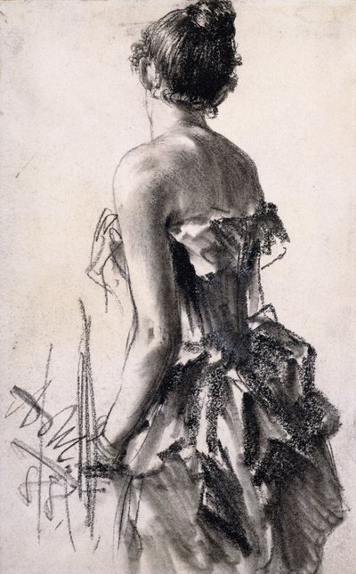 widok z tyłu kobiety; Tylny widok damy, 1888 autorstwa Adolph Menzel