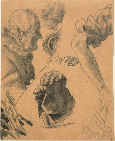 Szkice rąk, ramion i głów autorstwa Adolph Menzel