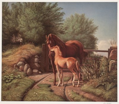 Klacz ze źrebakiem autorstwa Johan Adolph Kittendorff