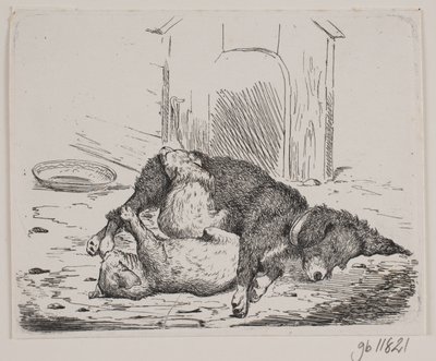 Pies na smyczy ze szczeniakiem autorstwa Johan Adolph Kittendorff