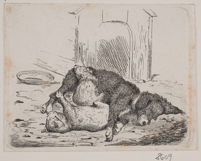 Pies na smyczy ze szczeniakiem autorstwa Johan Adolph Kittendorff