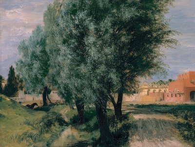 Plac budowy z wierzbami. 1846 autorstwa Adolph Menzel