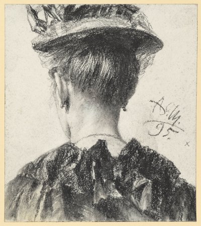 Popiersie kobiety w kapeluszu, widok od tyłu autorstwa Adolph Menzel