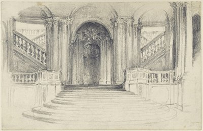 Klatka schodowa od strony dziedzińca w pawilonie Wallpavillon w Zwingerze w Dreźnie autorstwa Adolph Menzel