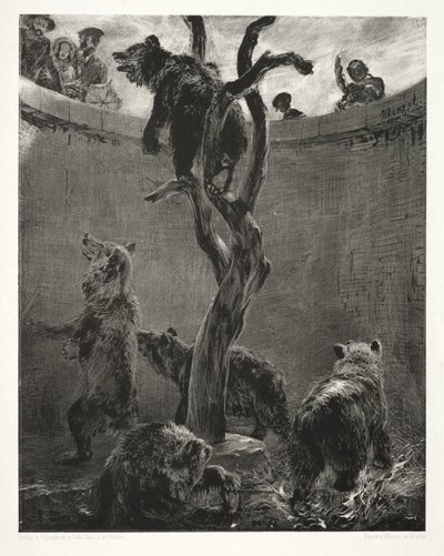 Esej o kamieniu z pędzlem i skrobakiem: Niedźwiedzia jama, 1851. autorstwa Adolph Menzel