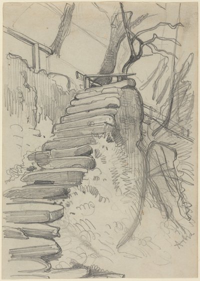 Klatka schodowa z kamienia w ogrodzie autorstwa Adolph Menzel