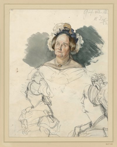 Hrabina Alvensleben, z domu von der Osten-Sacken. W tym dwa portrety półpostaciowe. Szkic do obrazu „Koronacja Wilhelma I w Królewcu” autorstwa Adolph Menzel