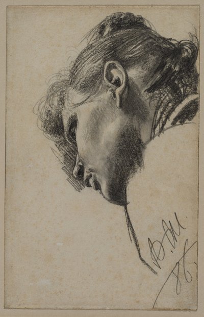 Głowa młodej kobiety widziana z dołu, 1886. autorstwa Adolph Menzel