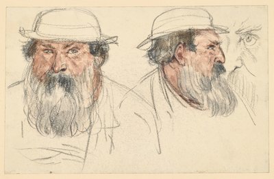 Głowa brodatego mężczyzny w dwóch szkicach autorstwa Adolph Menzel