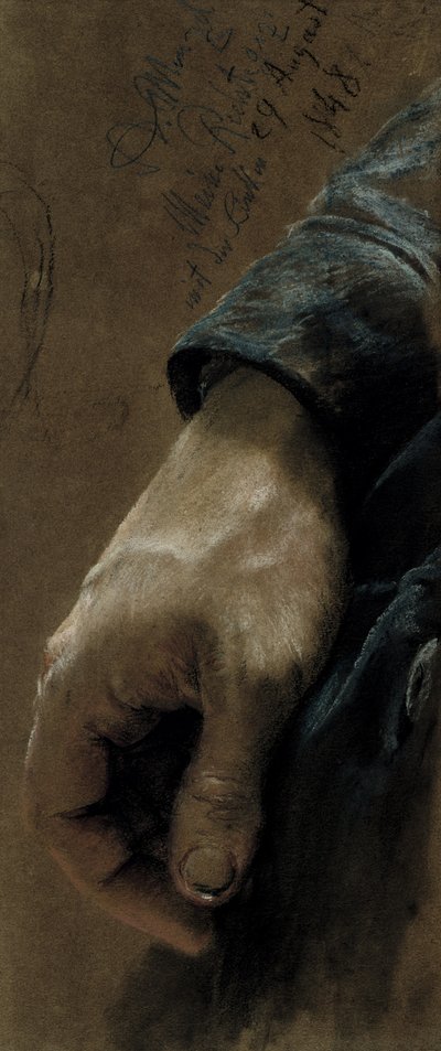 Moja prawa ręka rysowana lewą ręką, 1848 (kolorowa kreda na papierze) autorstwa Adolph Menzel