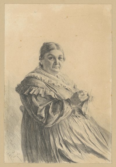Siedząca starsza kobieta w skarpetkach z dzianiny autorstwa Adolph Menzel