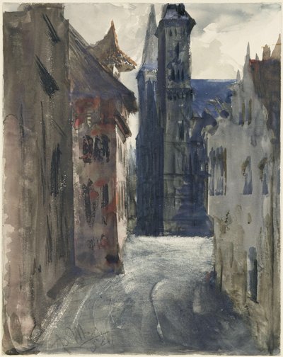 Ulica i kościół św. Sebalda w Norymberdze autorstwa Adolph Menzel
